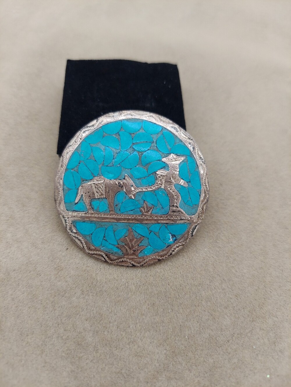 Turquoise Sterling Silver Donkey And Man Mexican Style Brooch